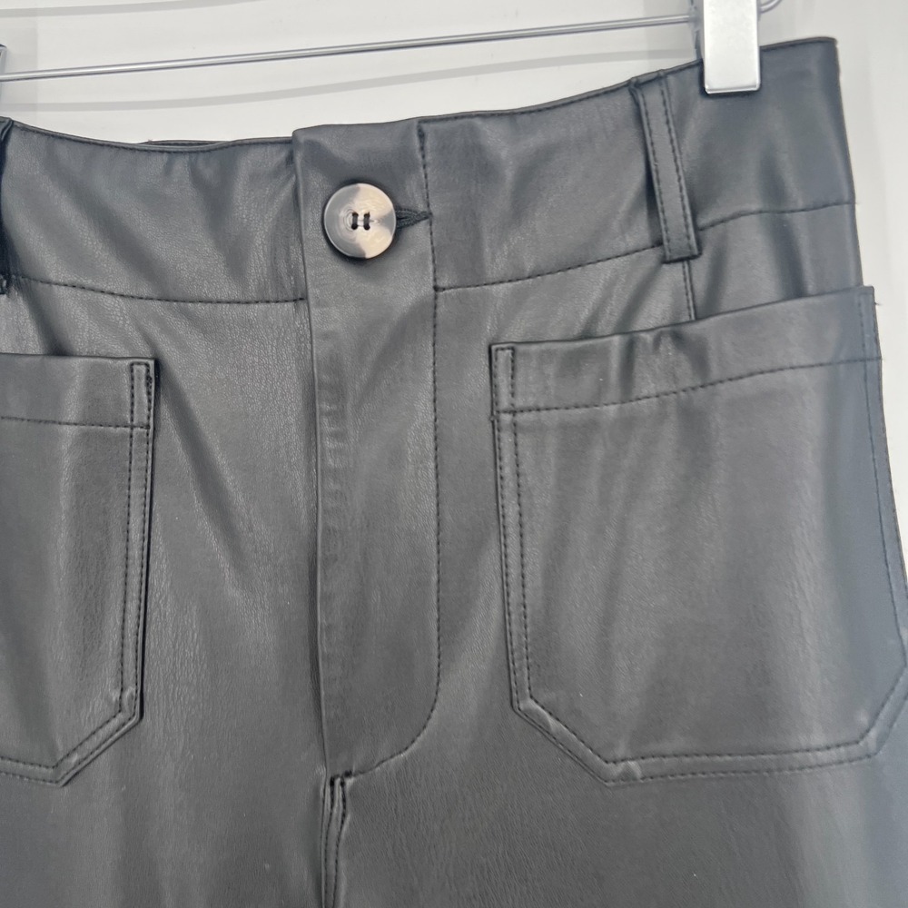 Maeve Colette Pants Women 26 Faux Leather Biker Wide Leg High Rise Anthropologie - Picture 6 of 12